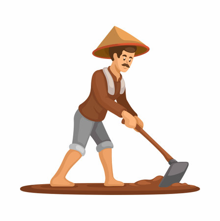 Farmer Working Using Hoe Cartoon illustration Vectorのイラスト素材