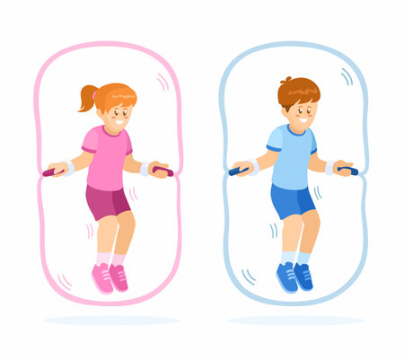 Children Jump Rope Workout Set Cartoon Illustration Vectorのイラスト素材