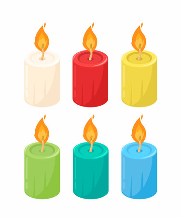 Candles Colorful Set Cartoon Illustration Vectorのイラスト素材