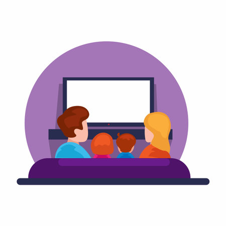 Family Watch TV From Back View Symbol Cartoon Illustration Vectorのイラスト素材