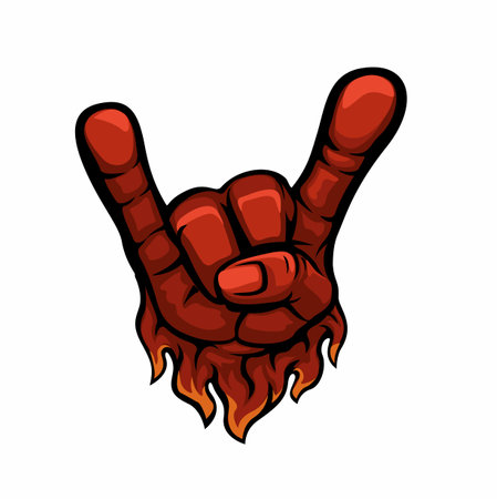 Metal Music Hand Gesture Sign With Flames Cartoon Illustration Vectorのイラスト素材