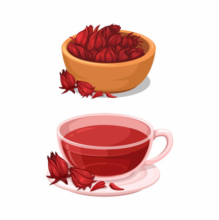 Roselle Tea Cup and Bowl Symbol Set Illustration Vectorのイラスト素材
