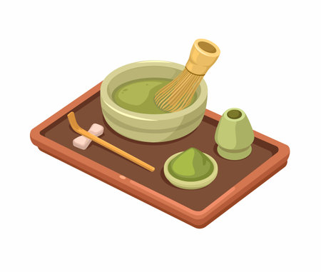 Macha Green Tea Japanese Traditional Drink Tool Set Illustration Vectorのイラスト素材