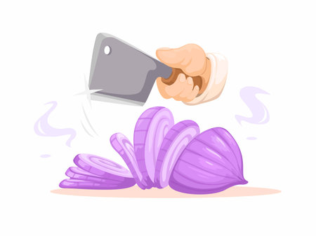 Hand slicing Onion Cooking Symbol Cartoon Illustration Vectorのイラスト素材