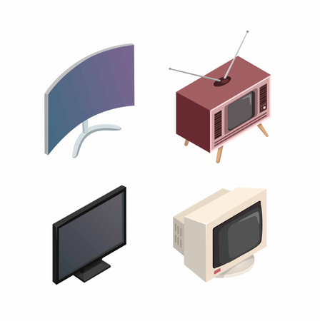TV and Monitor Vintage and Modern Isometric Collection Set Illustration Vectorのイラスト素材