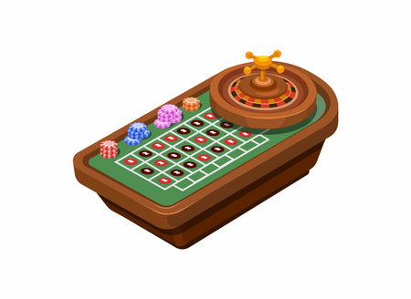 Isometric Casino Roulette Table With Chips And Spin Wheel Illustration Vectorのイラスト素材