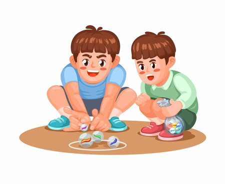 Children Playing Marbles Cartoon Illustration Vectorのイラスト素材
