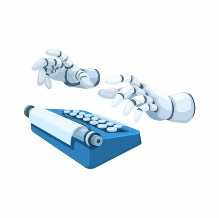 Robotic Hands Typing on a Typewriter Cartoon Illustration Vectorのイラスト素材