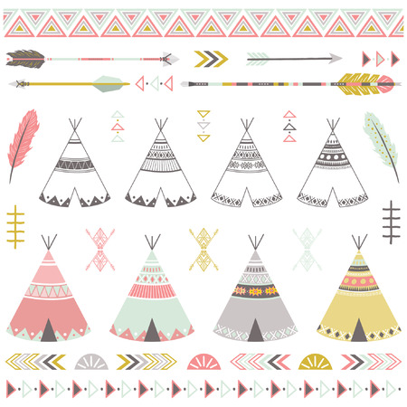 Tribal Teepee Tents Elementsのイラスト素材