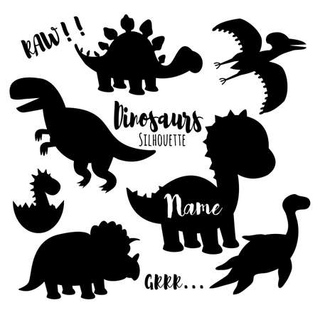 Cute Dino Silhouette Collection Setのイラスト素材
