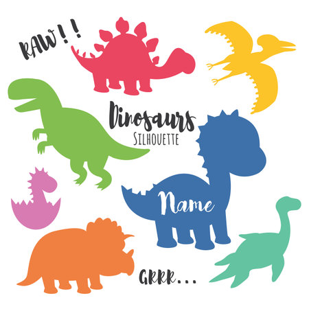Cute Colorful Dino Silhouette Collection Setのイラスト素材