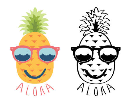Summer Aloha Smiling Pineapple with Sunglassesのイラスト素材