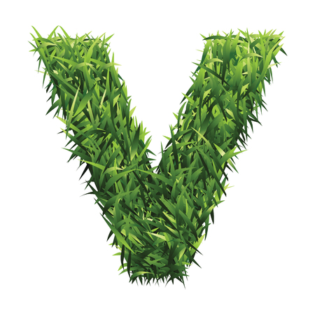 Alphabet V of green grass. A lawn alphabet with gradient light green to dark green.のイラスト素材