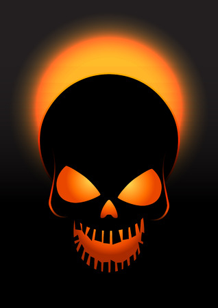 Halloween skull vector background. Illustration of Halloween skull with orange and black colors.のイラスト素材