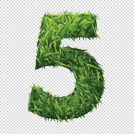 Number five in green grass. A lawn number with gradient light green to dark green.のイラスト素材