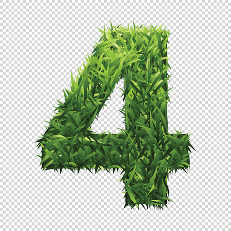 Number Four of green grass. A lawn number with gradient light green to dark green.のイラスト素材
