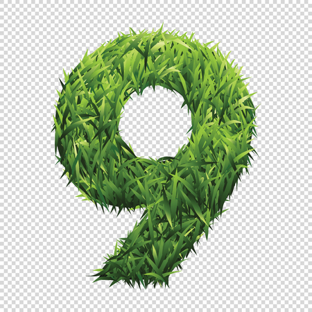 Number Nine of green grass. A lawn number with gradient light green to dark green.のイラスト素材