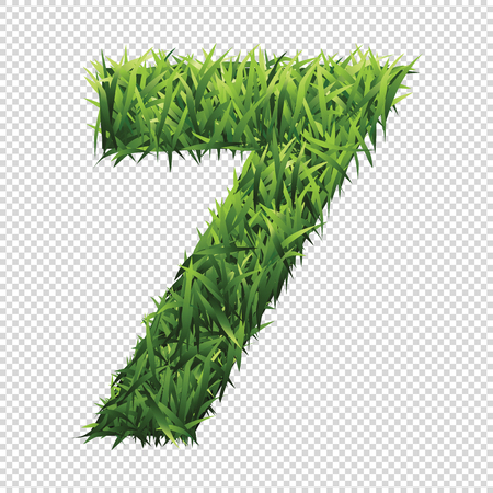 Number seven in green grass. A lawn number with gradient light green to dark green.のイラスト素材