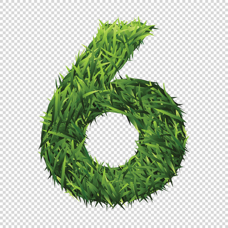 Number six in green grass. A lawn number with gradient light green to dark green.のイラスト素材