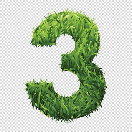 Number Three of green grass. A lawn number with gradient light green to dark green.のイラスト素材