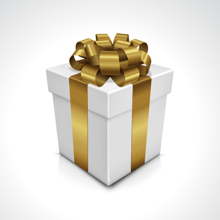 White gift box with gold ribbon bow vectorのイラスト素材
