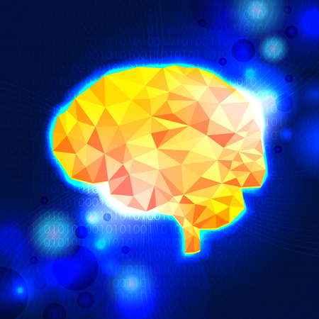Human brain polygonal technology concept. Abstract geometric brain with triangular polygons - low poly.のイラスト素材