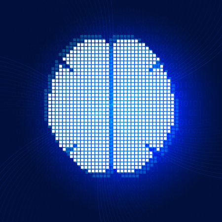 Human digital pixel brain concept vector. Abstract digital technology brain background.  Top view of human brain vector.のイラスト素材