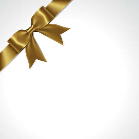 Tilted Gold Gift Ribbon Bow Vector. Illustration of Tilted Greeting Gold Present Wrapping Ribbon and Bow on White Background.のイラスト素材