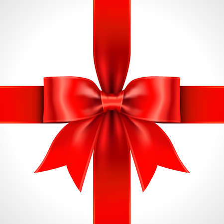 Red Gift Ribbon Bow Cross at the Center on White Background. Illustration of Red Ribbon Bow Vector.のイラスト素材