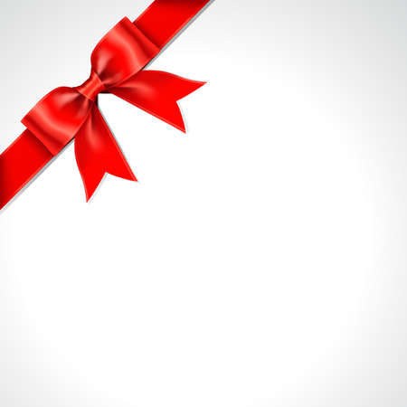 Tilted Red Gift Ribbon Bow Vector. Illustration of Tilted Greeting Red Present Wrapping Ribbon and Bow on White Background.のイラスト素材
