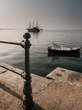 Elaborate ship and boat on the water at harbourfront, Thessaloniki, Greece, Europe.