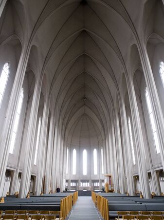 Interior of Hallgrimskirkja Cathedral in Reykjavik Iceland.のeditorial素材