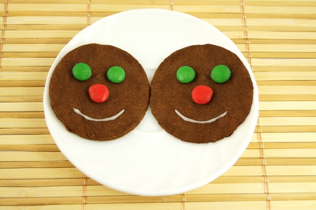 Smiley cookies on plateの写真素材