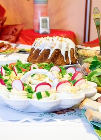 Easter meal on tableの写真素材
