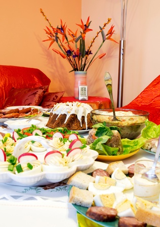 Easter meal on tableの写真素材