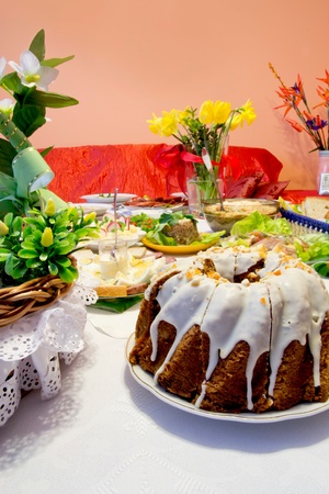 Easter meal on tableの写真素材