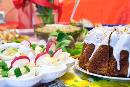 Easter meal on tableの写真素材