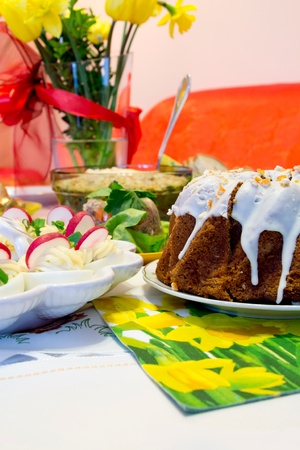 Easter meal on tableの写真素材