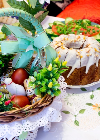 Easter meal on tableの写真素材