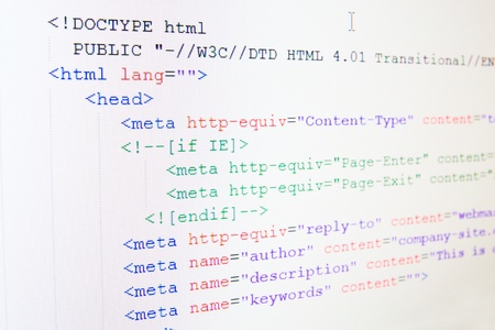Code of HTML language on LCD screenの写真素材