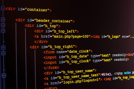 Code of HTML language on black LCD screen
