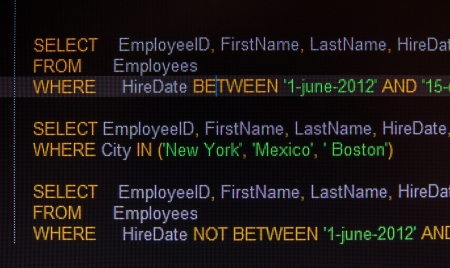 Code of SQL syntax on black LCD screenの写真素材
