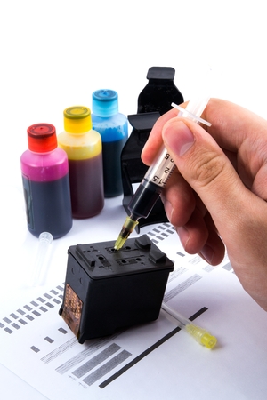 Injecting ink cartridge. Set of refill inkjet for print.の写真素材