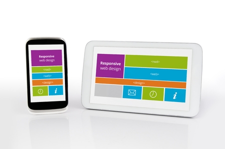 Responsive web design on mobile devices phone and tablet pcの写真素材