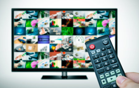 Remote and TV with multiple images galleryの写真素材