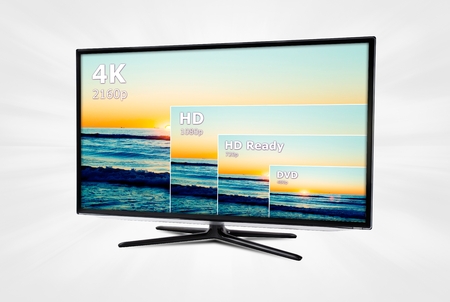 4K television display with comparison of resolutions. の写真素材