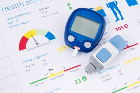 Health examination. Glucometer and test for diabetesの写真素材