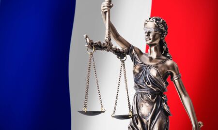 Themis with scale, symbol of justice on French flag background compositionの写真素材