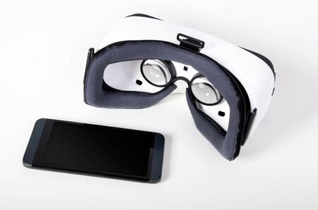 Modern virtual reality glasses. Easy way to watch movies in 3Dの写真素材