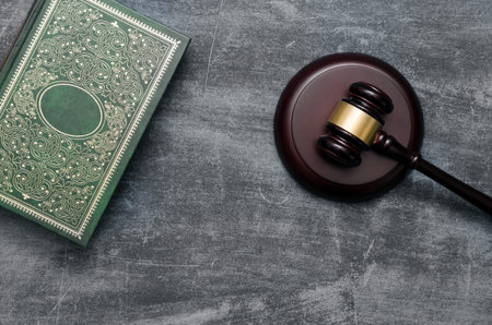 Gavel and book top view. law attorney lawyer gavel book judge legal banner concept